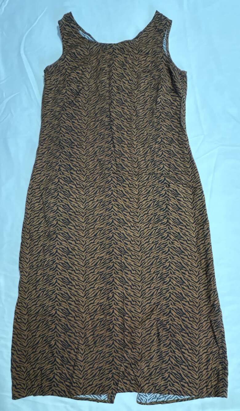 Helene Blake Maxi Dress Brown Tiger Stripe Sleeveless Used-Like-New